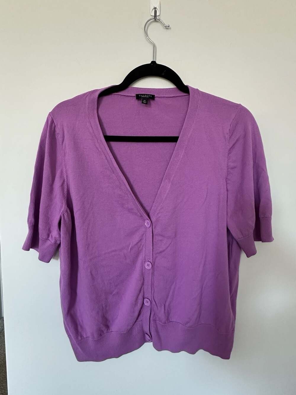 Talbots Purple Short Sleeve V-Neck Button Cardigan Sweater XL